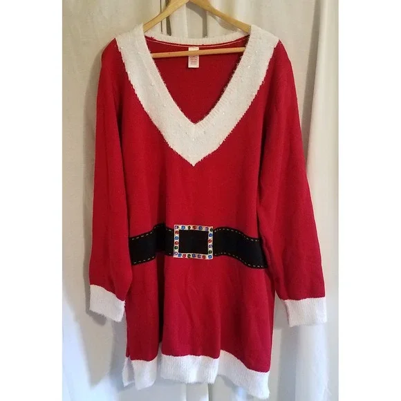 Holiday Time | Dresses | Holiday Time Size 3x 22w24w Womens Red Mrs Claus  Sweater Dress Shirt
